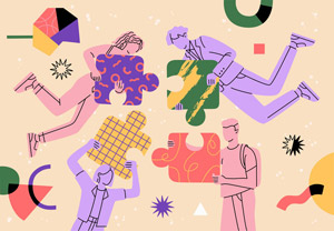 A group of people holding puzzle pieces Description automatically generated